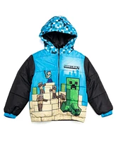 Minecraft Boys Creeper Steve Zip Up Winter Coat Puffer Jacket to