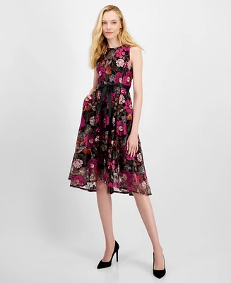 Tahari Petite Sleeveless Embroidered A-Line Dress