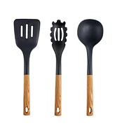 MegaChef Black Nylon Cooking Utensils with Wood Design, Set of 7