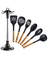 Megachef Black Nylon Cooking Utensils with Wood Design, Set of 7