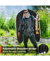 Sugift Inflatable Fishing Float Tube with Pump Storage Pockets and Fish Ruler-Beige