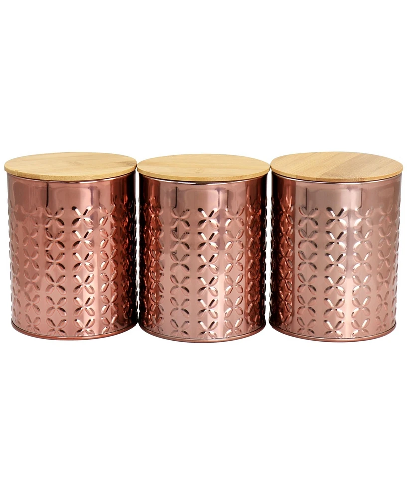 MegaChef 3 Piece Golden Kitchen Canister Set with Bamboo Lids in Rose Gold