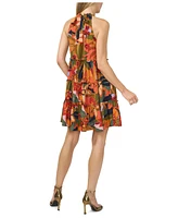 CeCe Women's Tropical Tie-Back Halter Tiered Mini Dress