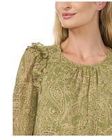 CeCe Women's Paisley Long Sleeve Gathered Neck Blouse with Ruffle Detail