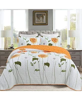 MarCielo 3 Piece 100% Cotton Printed Floral Quilt Set Lightweight Bedspread Set King