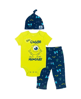 Monsters Inc. Baby Boys Pixar Lion King Bodysuit Pants and Hat 3 Piece Outfit Set