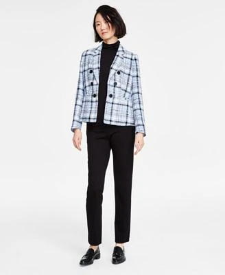 Jones New York Womens Faux Double Breasted Jacket Long Sleeve Mock Neck Top Pull On High Double Wide Waistband Straight Leg Pants