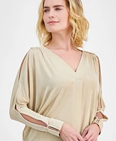 Jm Collection Petite Slinky Split-Sleeve Jersey Top, Created for Macy's