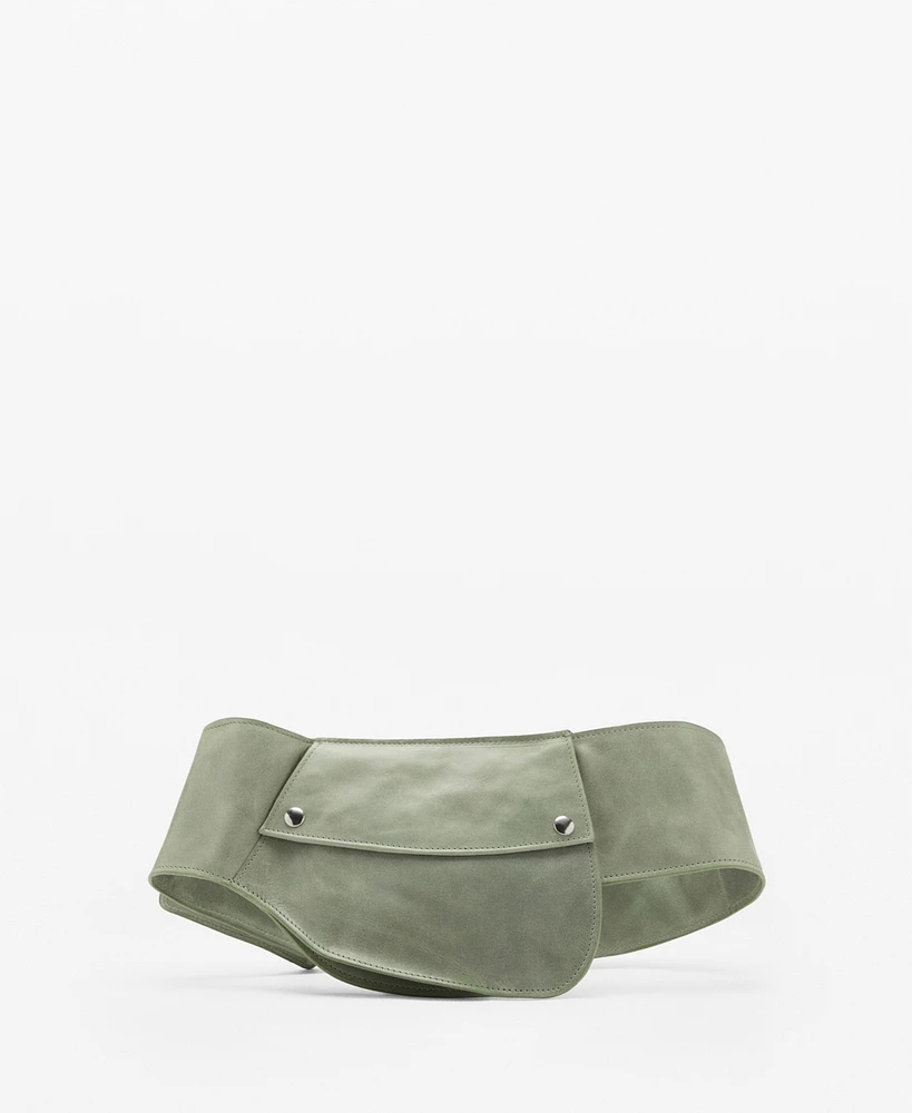 Mango Women's Pockets Detail Leather Fanny Pack