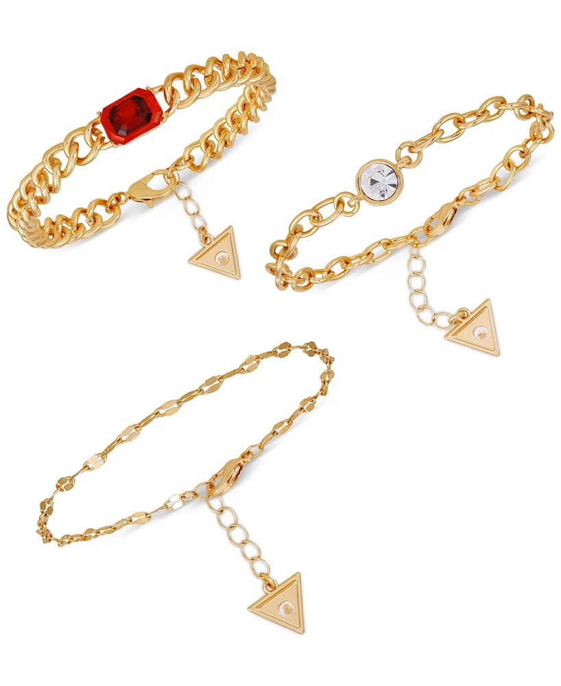 Guess Gold-Tone 3-Pc. Set Crystal Link Bracelets