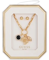 Guess Gold-Tone Mixed Crystal Multi-Charm Pendant Necklace & Stud Earrings Set