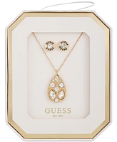 Guess Crystal Tear-Shape Pendant Necklace & Logo Stud Earrings Set