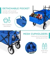 Best Choice Products Folding Utility Cargo Wagon Cart w/ Removable Canopy, Cup Holders