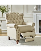 Justine Wooden Upholstery Genuine Leather Recliner with Tufted Back