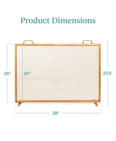 Best Choice Products 38x27in Single Panel Fireplace Screen Handcrafted Steel Mesh Spark Guard w/ Handles