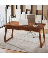 Tribesigns Home Office Executive Desk: 55 Inches Solid Wood Computer Desk with Drawer, Mid