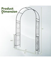 Skonyon 7.9 Feet Metal Garden Arch Backdrop Stand with Fence for Climbing Plants-Black