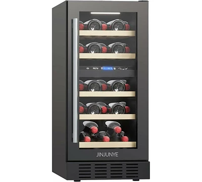 Jinjunye 15" 25 Bottle Dual Zone Wine Cooler Refrigerator, Wine Fridge Digital Temperature Control, Under Counter, Built