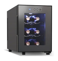 Jinjunye 6 Bottle Wine Cooler Refrigerator, Wine Fridge Small, Countertop Wine Cooler with Digital Temperature Control, 46