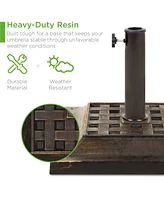 Best Choice Products 26lb Heavy-Duty Steel Square Patio Umbrella Base Stand w/ Decorative Basketweave Pattern - Bronze