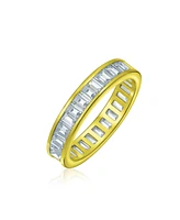 Bling Jewelry Cubic Zirconia Channel Set Rectangle Baguette Cz Eternity Ring Band For Women 14K Yellow Gold Plated .925 Sterling Silver 4MM Stackable