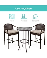 Best Choice Products 3-Piece Outdoor Wicker Bistro Bar Height Set for Patio, Garden w/ Barstools, Steel Frame