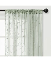 Chanasya Premium Embroidered Swirl Vine Curtains - Sheer Curtains for Living Room, Bedroom, Kitchen - 52" x 96" - Sage, 2 Panels