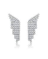 Genevive Sterling Silver White Gold Plated with White Cubic Zirconia Angel Wing Waterfall Earrings