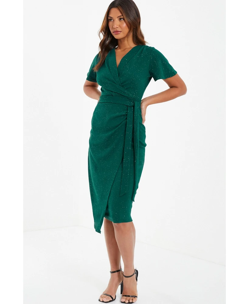 Quiz Women's Liverpool Glitter Angel Sleeve Midi Dress