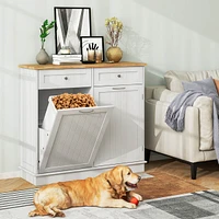 Costway Wooden Kitchen Trash Cabinet Tilt Out Bin Holder with Drawer & Storage Shelf