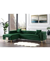 Inspired Home Olivia Velvet Button Tufted Left Facing Chaise Sectional Sofa