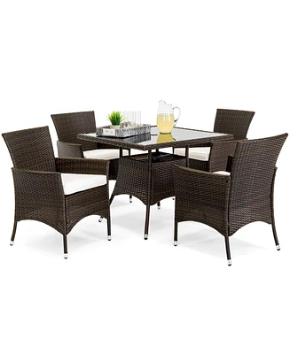 Best Choice Products 5-Piece Indoor Outdoor Wicker Patio Dining Table Furniture Set w/ Umbrella Cutout, 4 Chairs