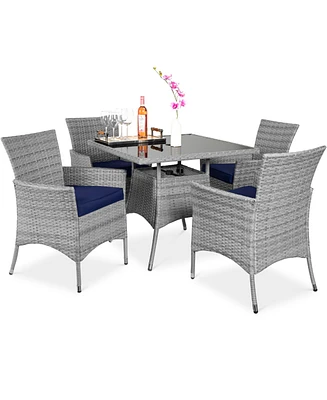 Best Choice Products 5-Piece Indoor Outdoor Wicker Patio Dining Table Furniture Set w/ Umbrella Cutout, 4 Chairs