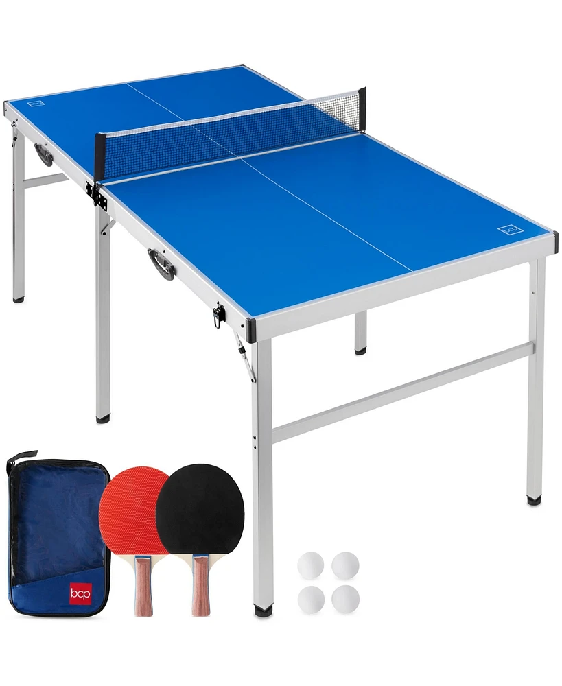 Best Choice Products 6x3ft Portable Ping Pong Table Game Set, Folding Indoor Outdoor Table Tennis w/ 2 Paddles, Balls