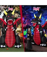 Costway 8 Ft Halloween Inflatable Fire Dragon Giant Blow up Decoration with Led Lights