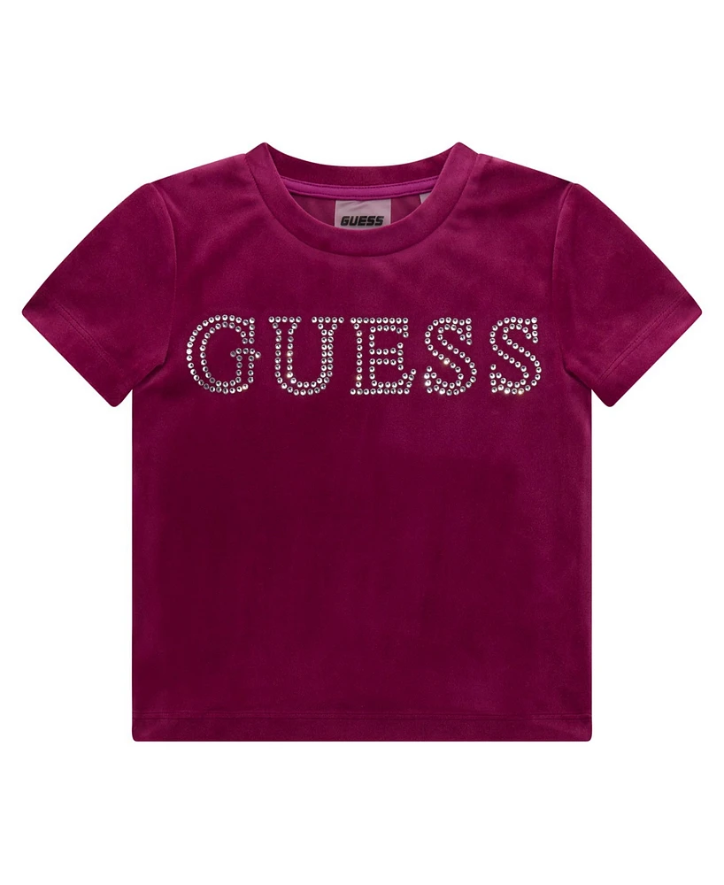 Guess Big Girls Short-Sleeve Rhinestone-Embellished Velour T-Shirt