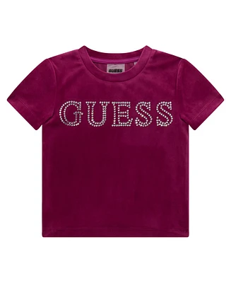 Guess Big Girls Short-Sleeve Rhinestone-Embellished Velour T-Shirt