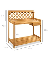 Best Choice Products Outdoor Wooden Garden Potting Bench, Workstation Table w/ Cabinet Drawer, Open Shelf