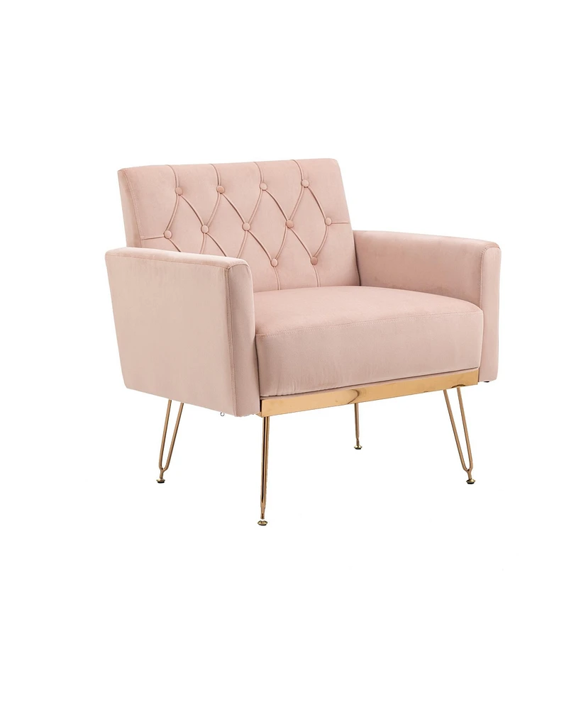 Mondawe Mustard Yellow Velvet Armchair Single Sofa Modern Tufted Upholstered Side Reading Chairs
