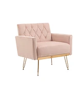Mondawe Mustard Yellow Velvet Armchair Single Sofa Modern Tufted Upholstered Side Reading Chairs