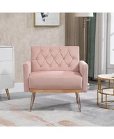 Mondawe Mustard Yellow Velvet Armchair Single Sofa Modern Tufted Upholstered Side Reading Chairs