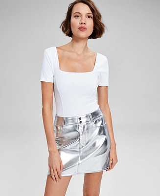 And Now This Women's Double-Layered Corset Square-Neck Short-Sleeve Bodysuit, Created for Macy's
