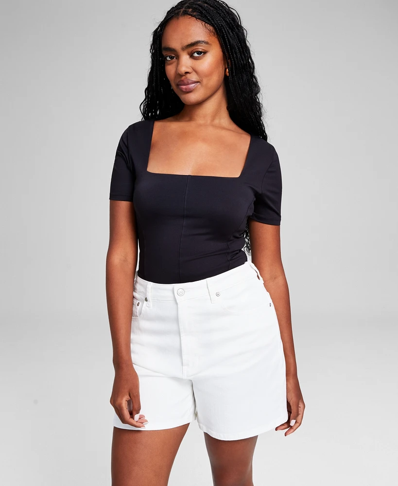 And Now This Women's Double-Layered Corset Square-Neck Short-Sleeve Bodysuit, Created for Macy's