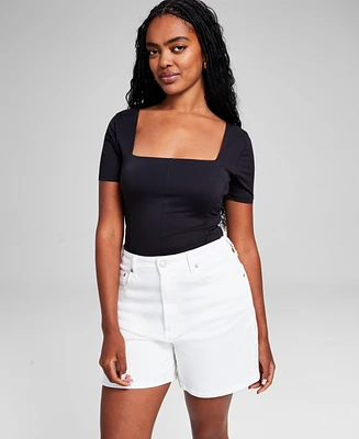 And Now This Women's Double-Layered Corset Square-Neck Short-Sleeve Bodysuit, Created for Macy's