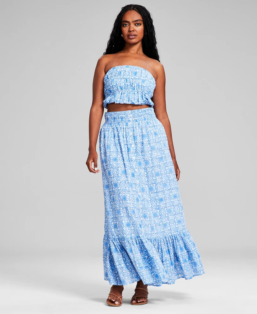 And Now This Women's Cotton Ruffled Smocked Maxi Skirt