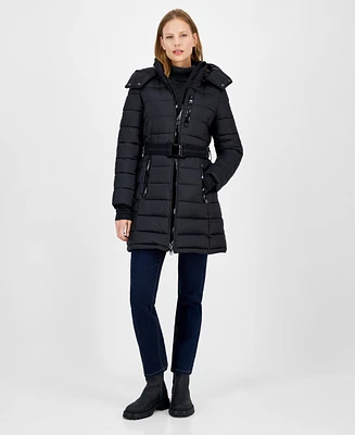 Michael Kors Women's Belted Hooded Puffer Coat, Created for Macy's