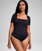 And Now This Women's Double-Layered Corset Square-Neck Short-Sleeve Bodysuit, Created for Macy's