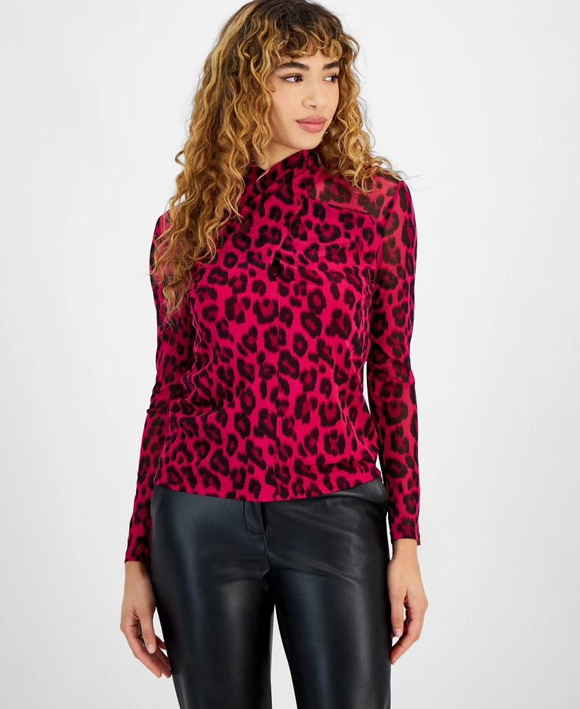 Bar Iii Women's Printed Twist-Neck Blouse, Created for Macy's