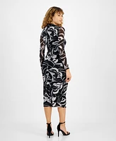 Bar Iii Women's Abstract Print Mesh Midi Dress, Created for Macy's