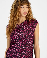 Bar Iii Women's Printed Cowlneck Blouse, Created for Macy's